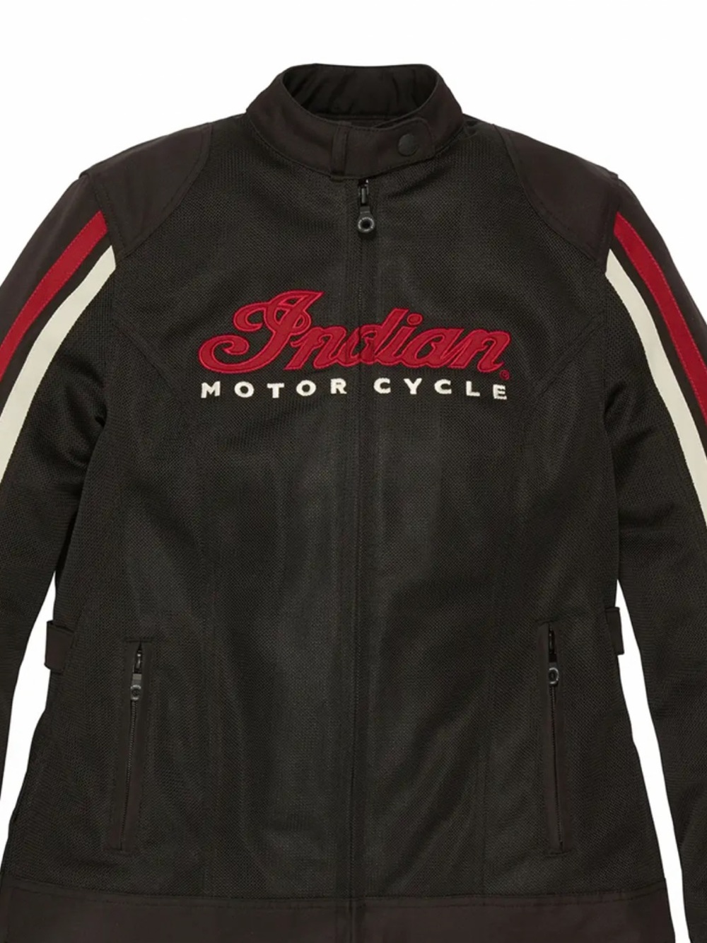 Indian Motorcycle Women's Black Mesh Jacket with Red & Cream Stripes